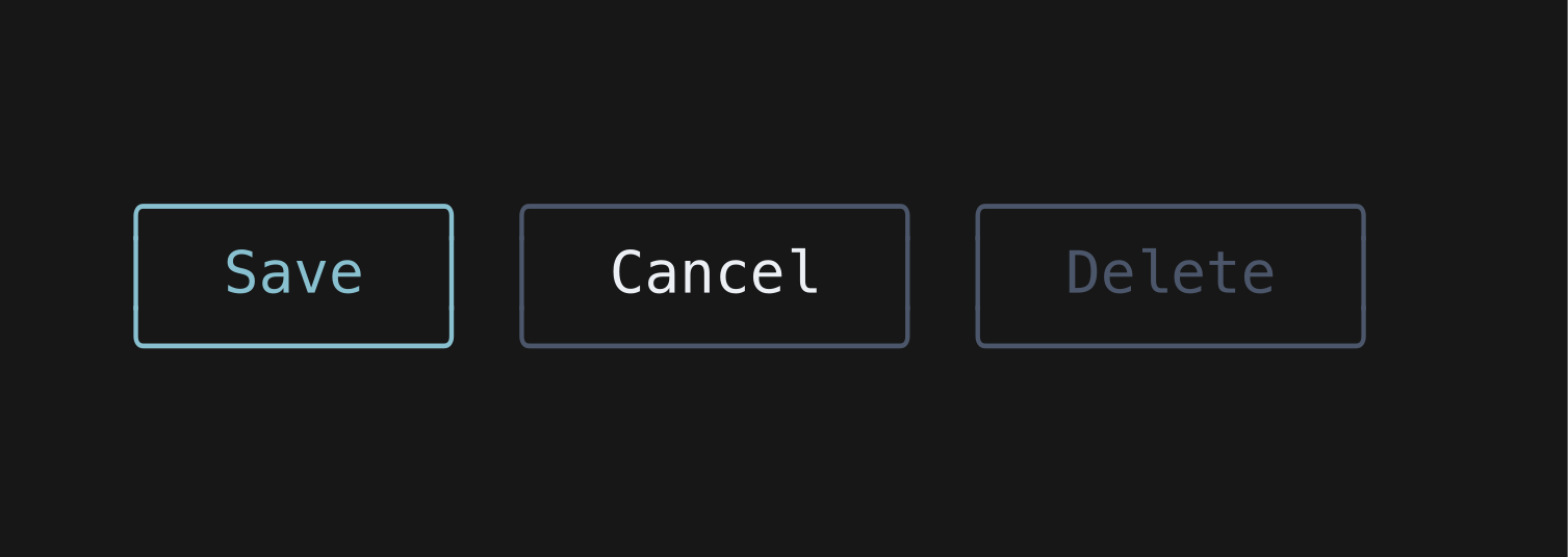 Three buttons: focused, at rest and disabled