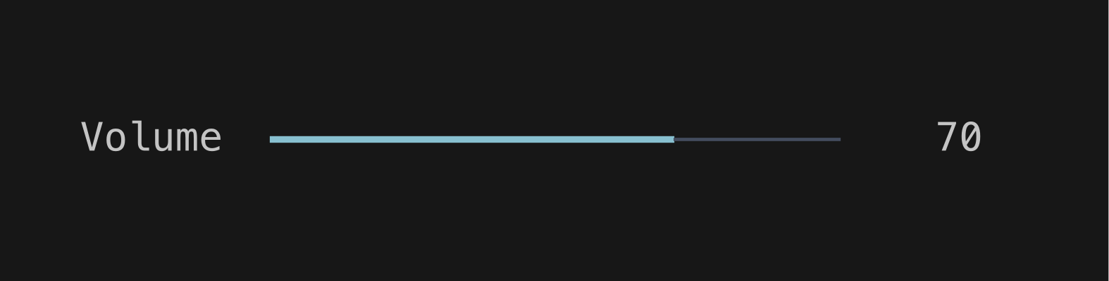 A slider labelled Volume, filled to 70